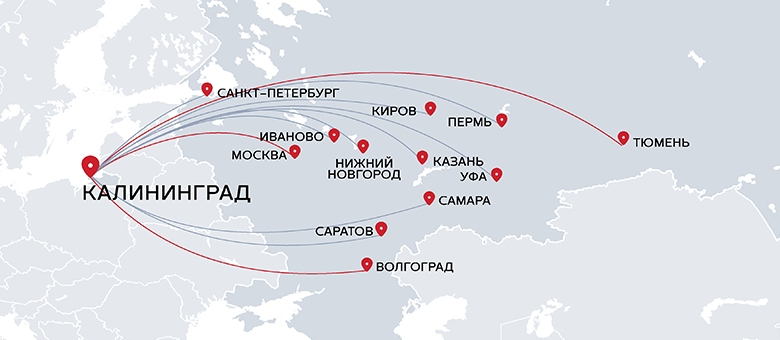 Маршрутная сеть Nordwind Airlines в Калининград